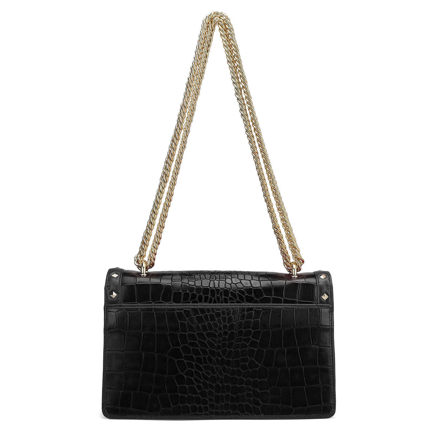 Small Croco Leather Shoulder Bag - Black