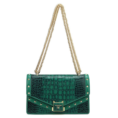 Small Croco Leather Shoulder Bag - Green