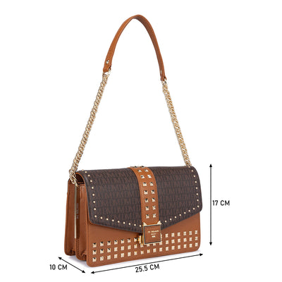 Small Monogram Franzy Leather Shoulder Bag - Oak & Cognac