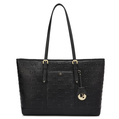 Large Monogram Wax Leather Tote - Black