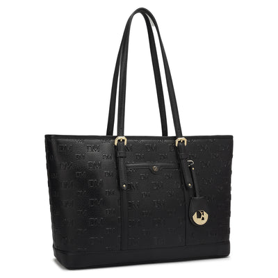 Large Monogram Wax Leather Tote - Black