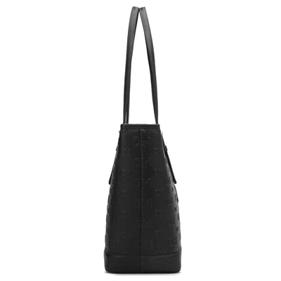 Large Monogram Wax Leather Tote - Black