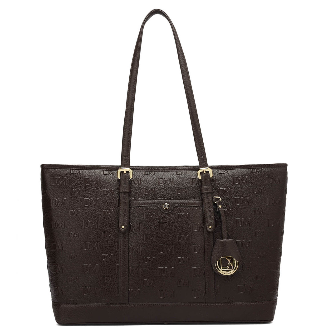 Large Monogram Wax Leather Tote - Chocolate