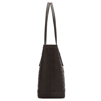 Large Monogram Wax Leather Tote - Chocolate