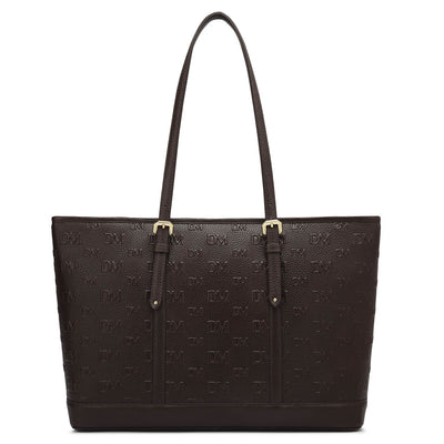 Large Monogram Wax Leather Tote - Chocolate