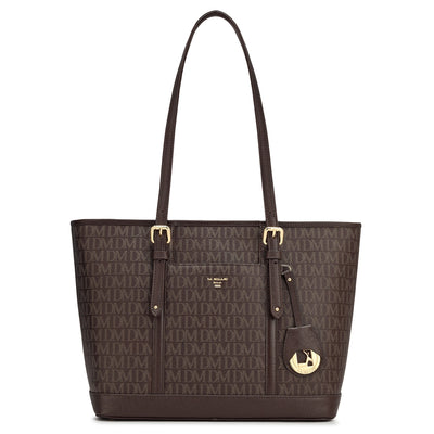 Medium Monogram Leather Tote - Chocolate