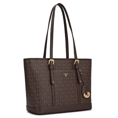 Medium Monogram Leather Tote - Chocolate