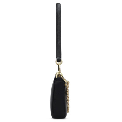 Small Franzy Leather Baguette - Black