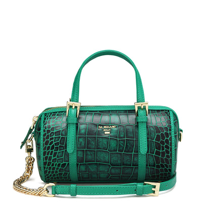 Small Croco Leather Satchel - Sea Weed