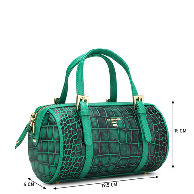 Small Croco Leather Satchel - Sea Weed