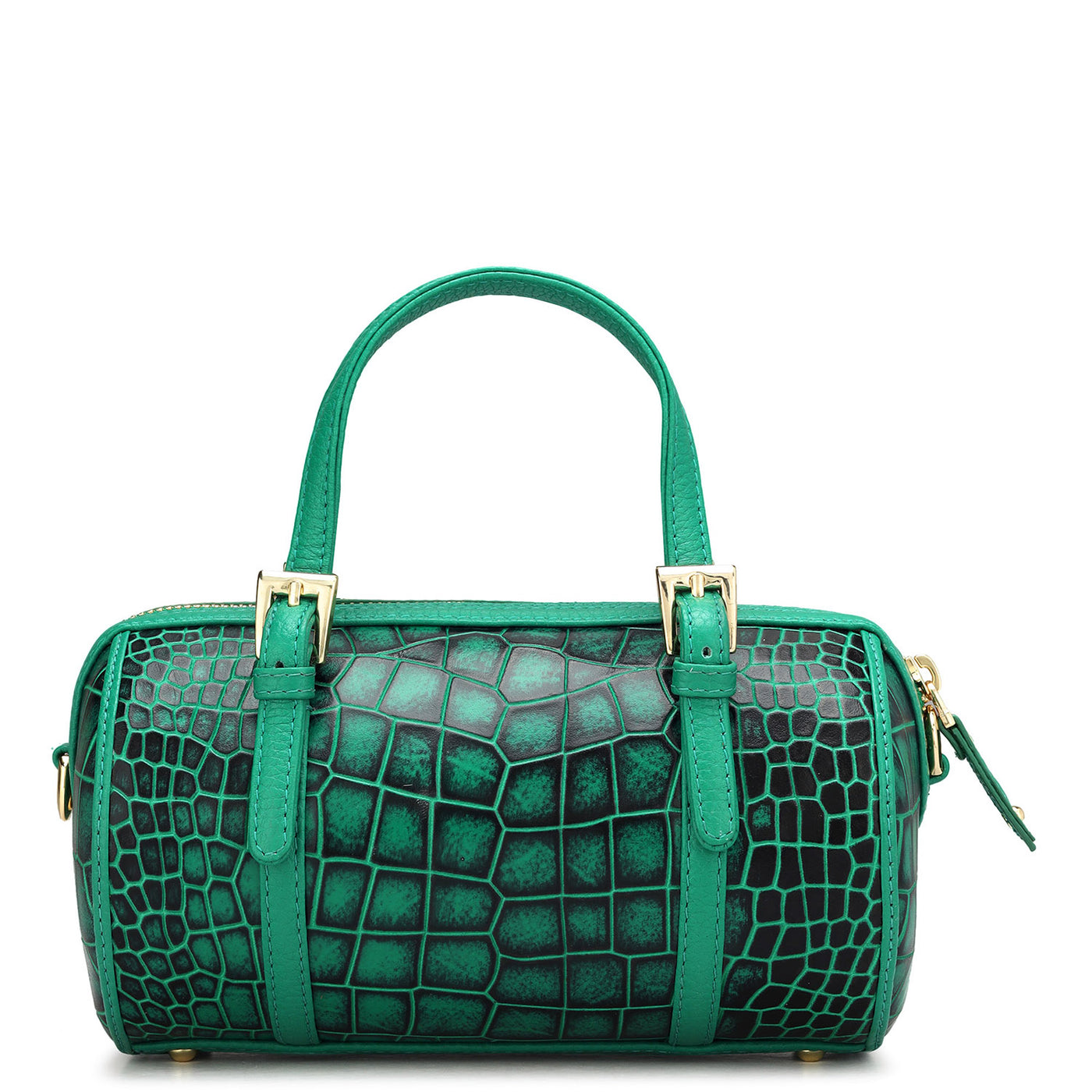 Small Croco Leather Satchel - Sea Weed