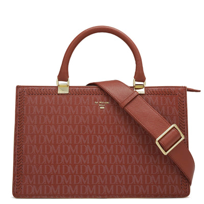 Small Monogram Franzy Leather Satchel - Brick