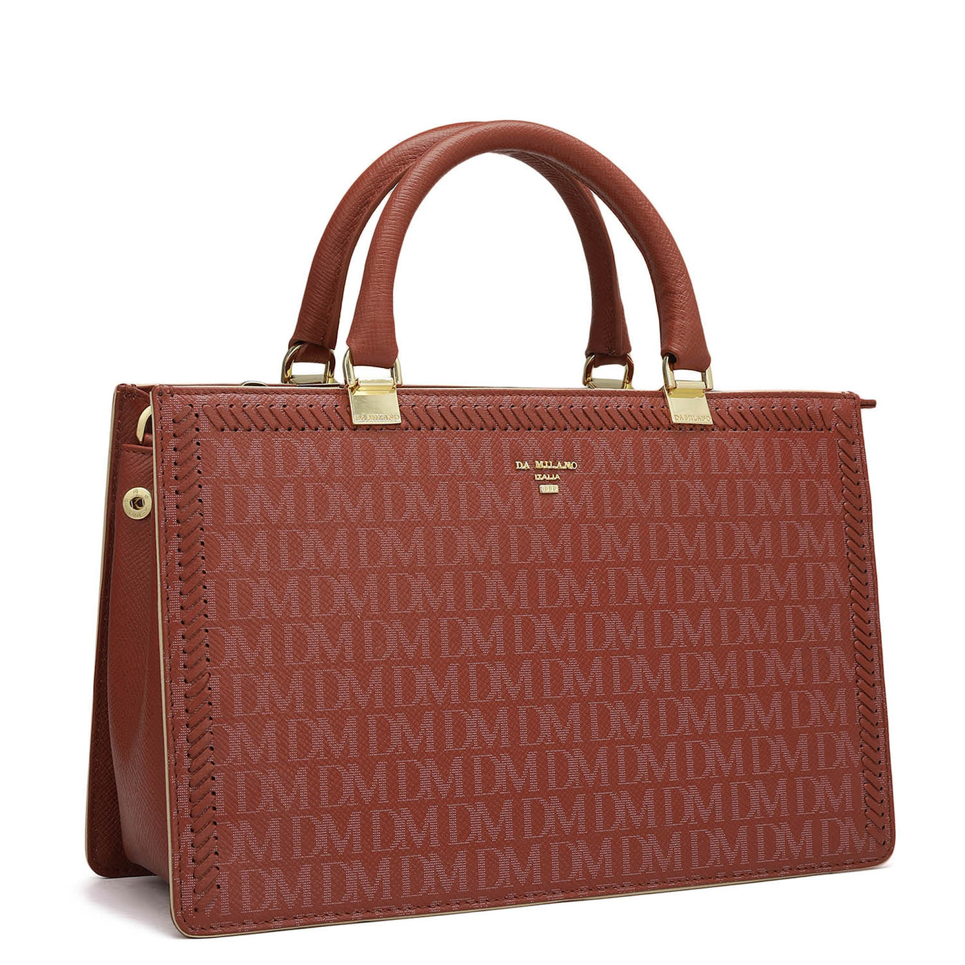 Small Monogram Franzy Leather Satchel - Brick