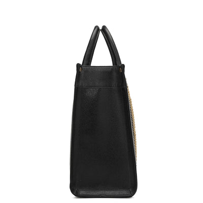 Medium Franzy Leather Book Tote - Black