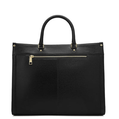 Medium Franzy Leather Book Tote - Black