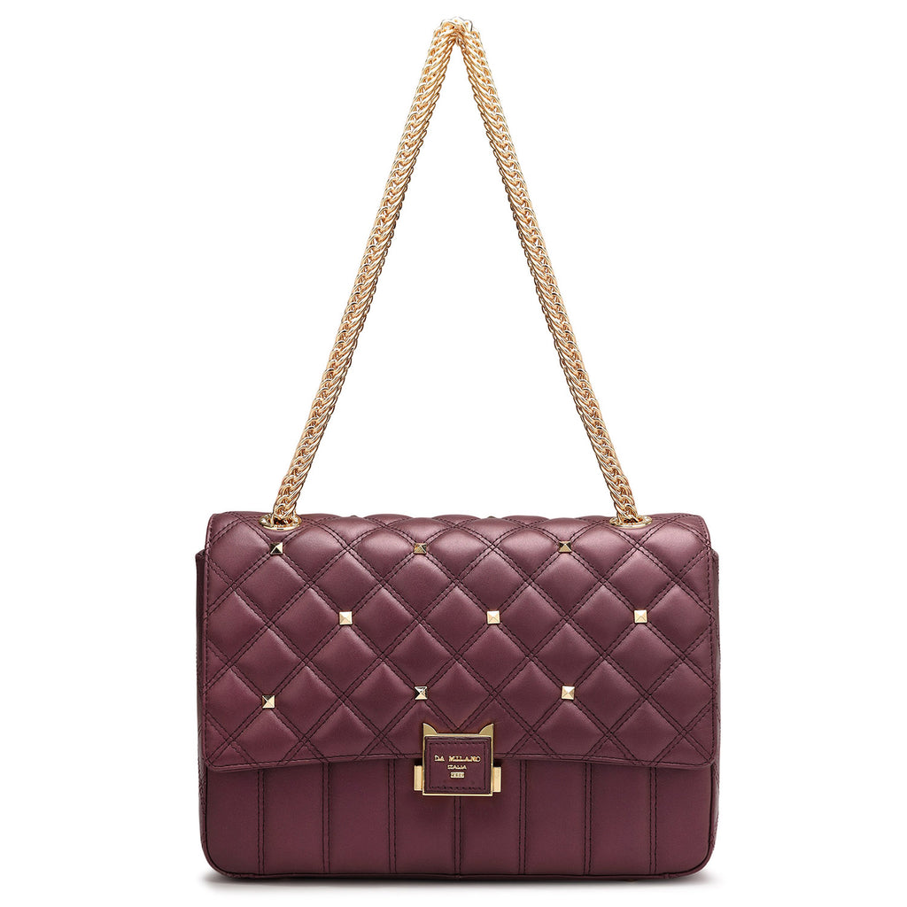 Large Quilting Leather Shoulder Bag - Plum