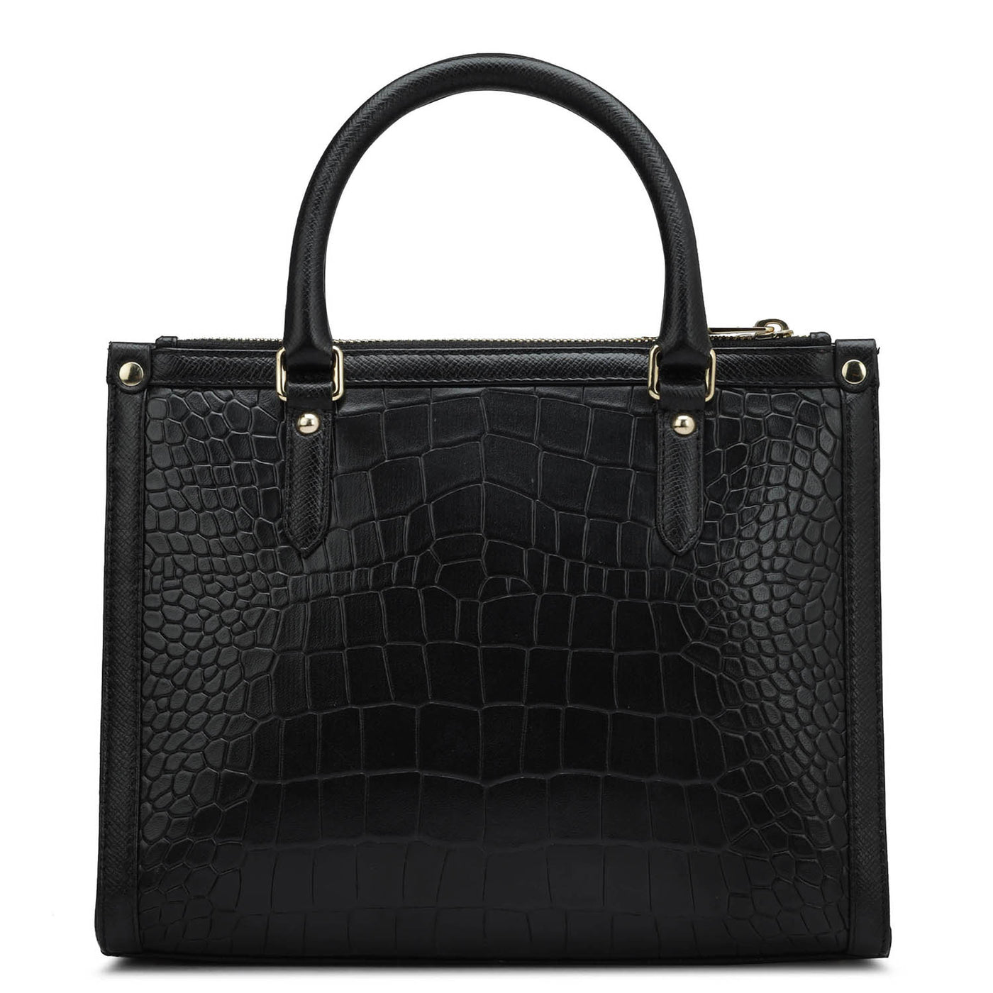 Small Croco Leather Book Tote - Black