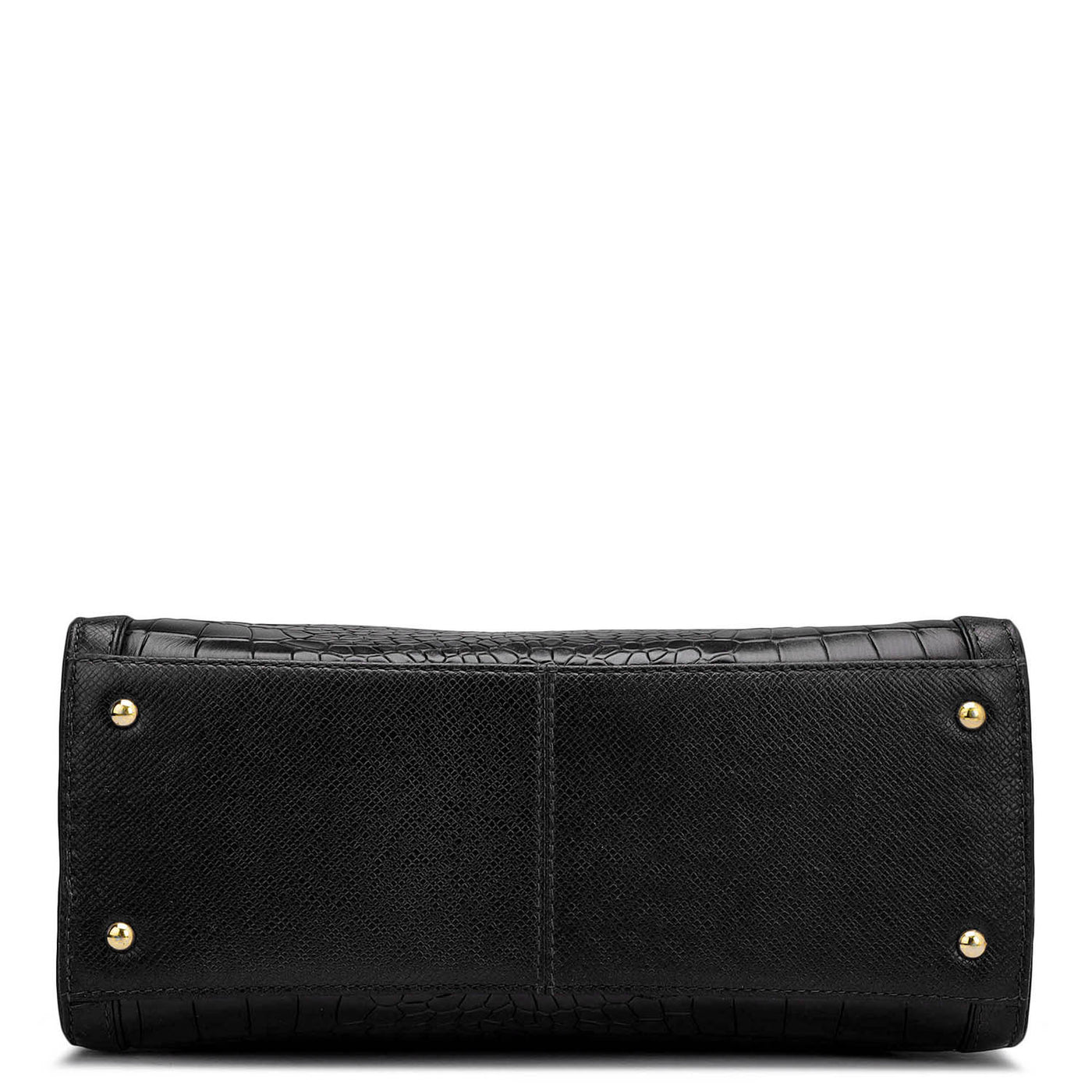 Small Croco Leather Book Tote - Black