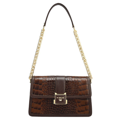 Small Croco Franzy Leather Shoulder Bag - Brown