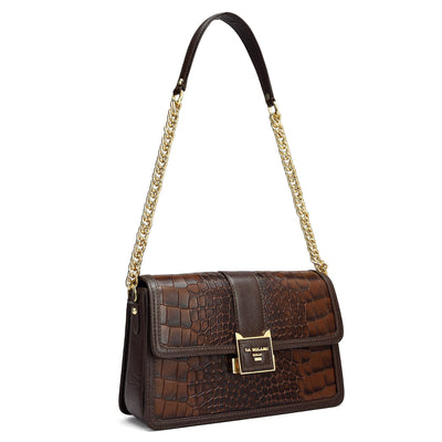 Small Croco Franzy Leather Shoulder Bag - Brown