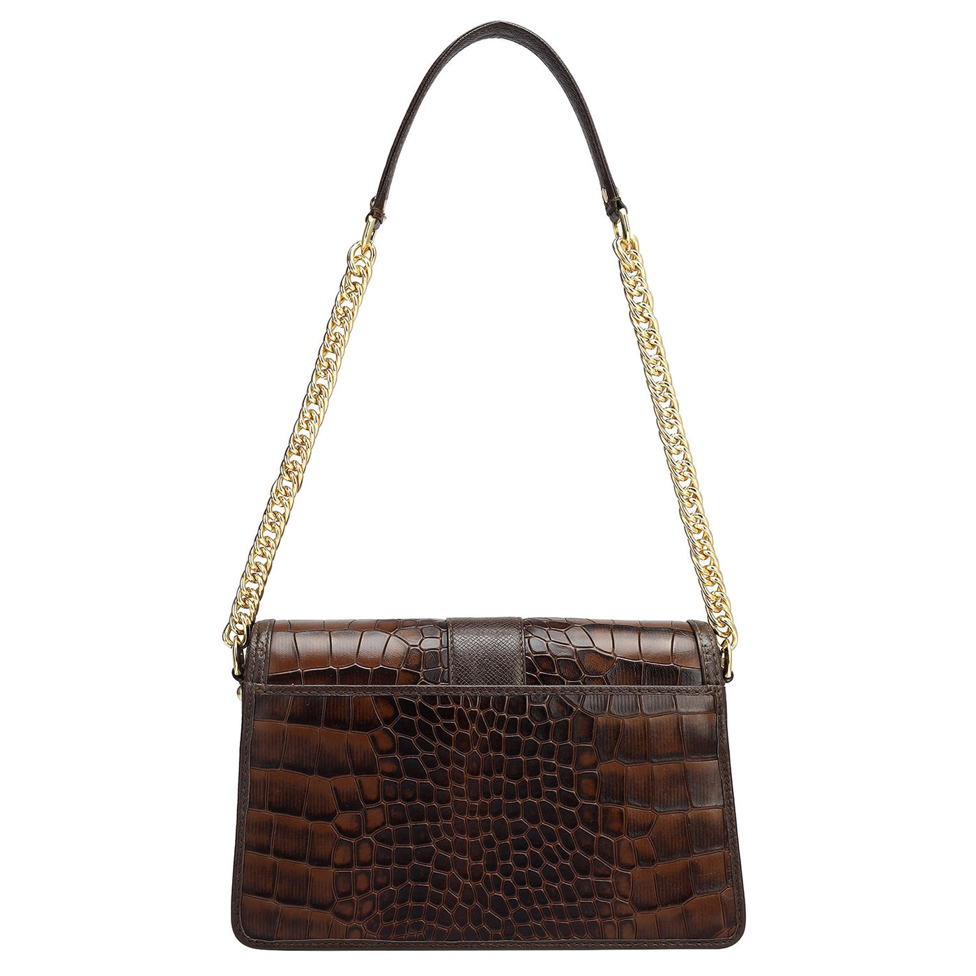 Small Croco Franzy Leather Shoulder Bag - Brown