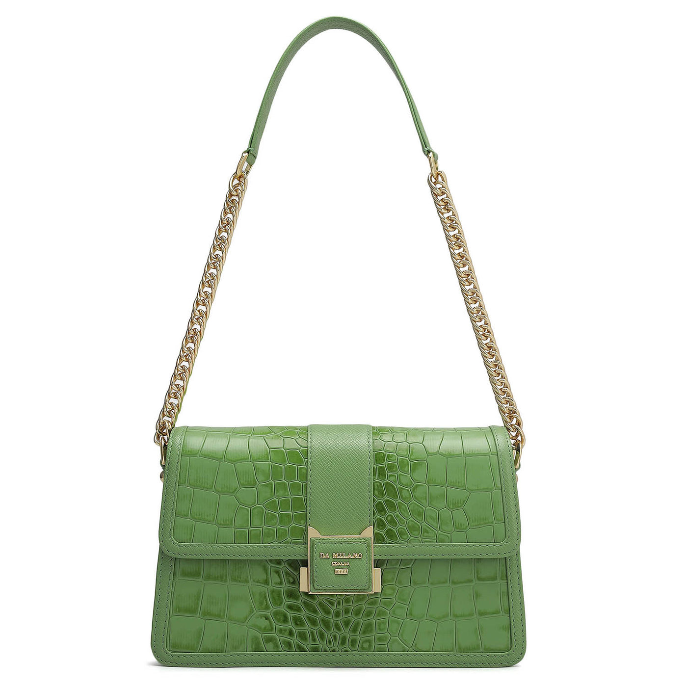 Small Croco Franzy Leather Shoulder Bag - Kiwi