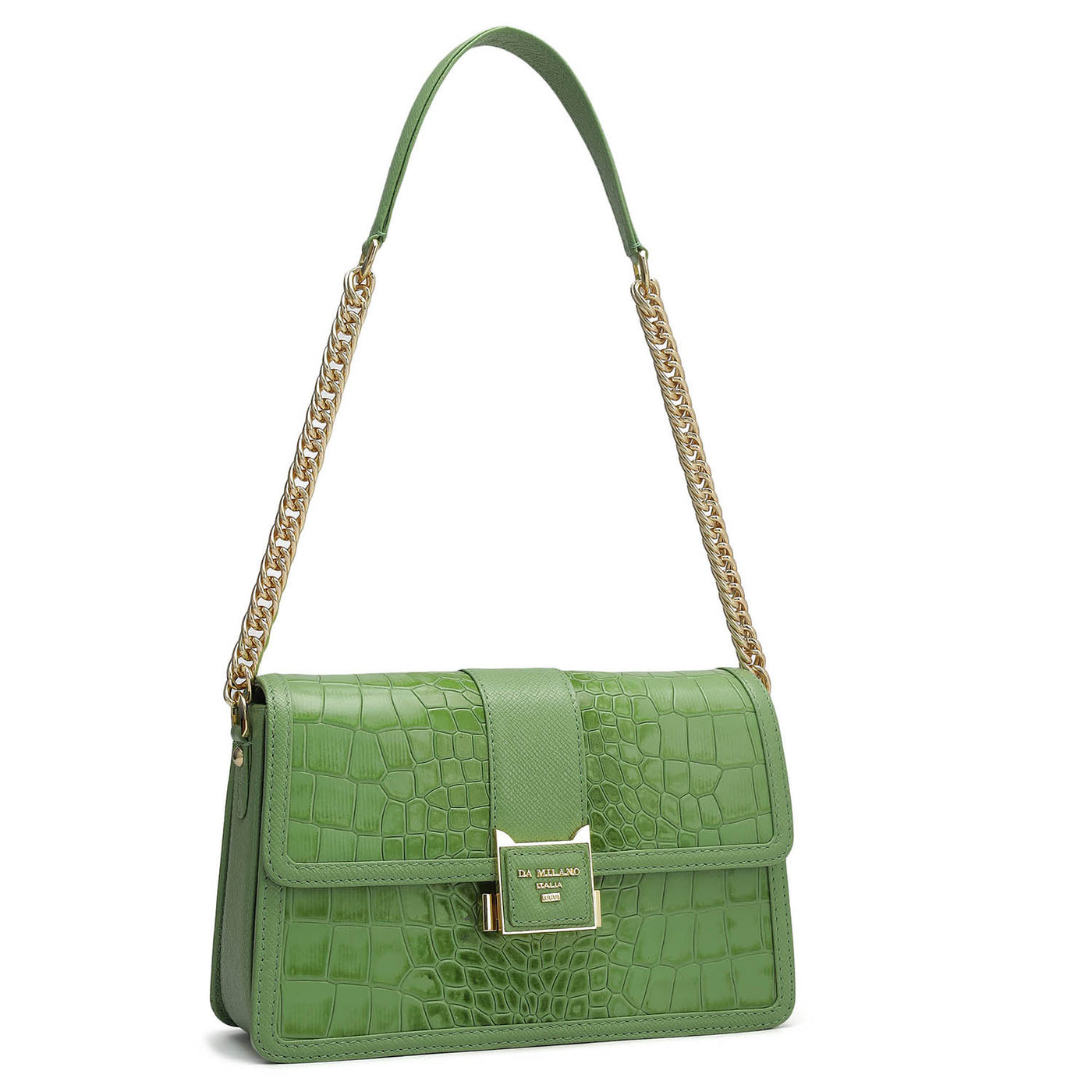 Small Croco Franzy Leather Shoulder Bag - Kiwi