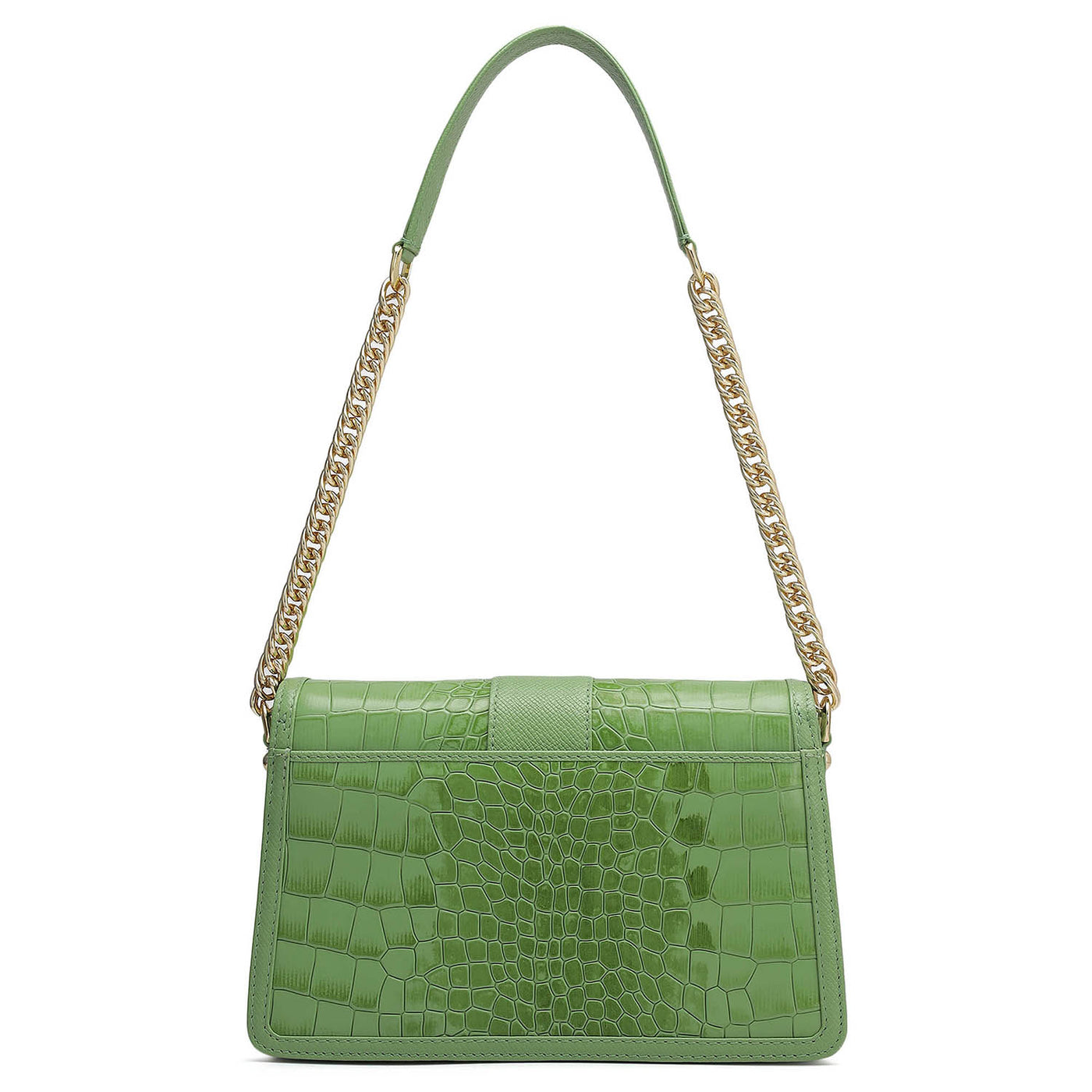 Small Croco Franzy Leather Shoulder Bag - Kiwi