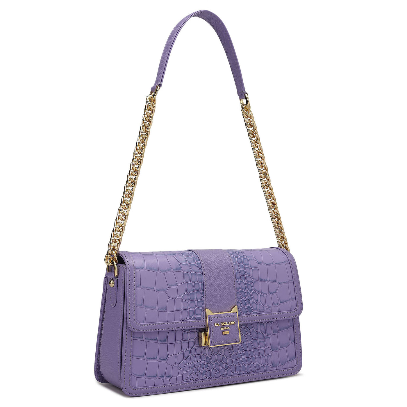 Small Croco Franzy Leather Shoulder Bag - Purple Haze