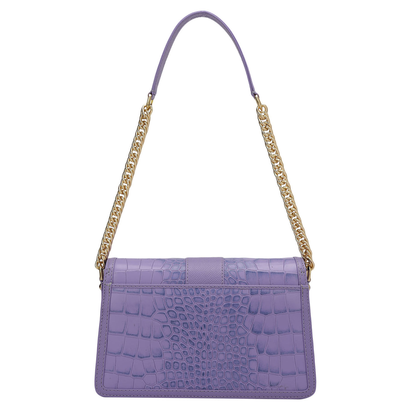 Small Croco Franzy Leather Shoulder Bag - Purple Haze