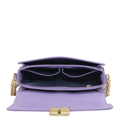 Small Croco Franzy Leather Shoulder Bag - Purple Haze