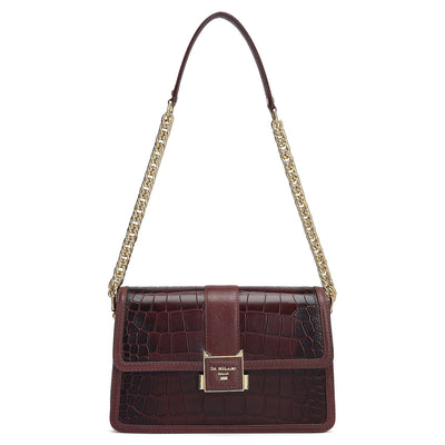 Small Croco Franzy Leather Shoulder Bag - Wine