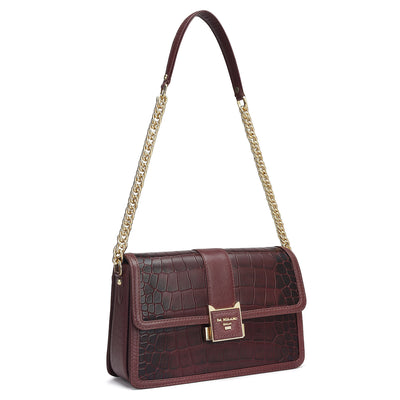 Small Croco Franzy Leather Shoulder Bag - Wine