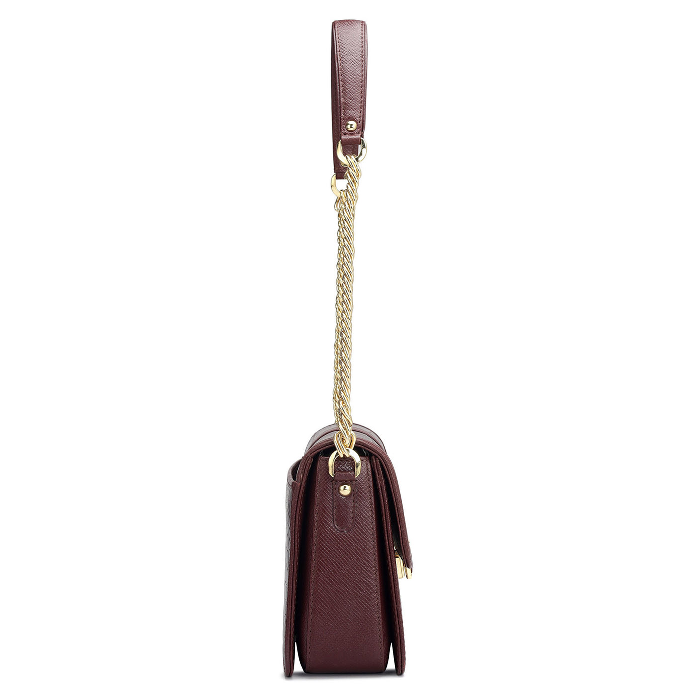 Small Croco Franzy Leather Shoulder Bag - Wine