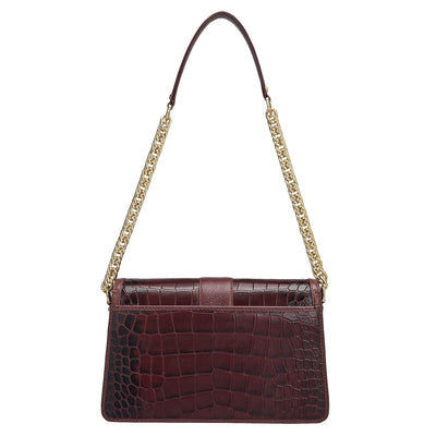 Small Croco Franzy Leather Shoulder Bag - Wine