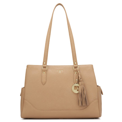 Medium Wax Leather Shoulder Bag - Beige