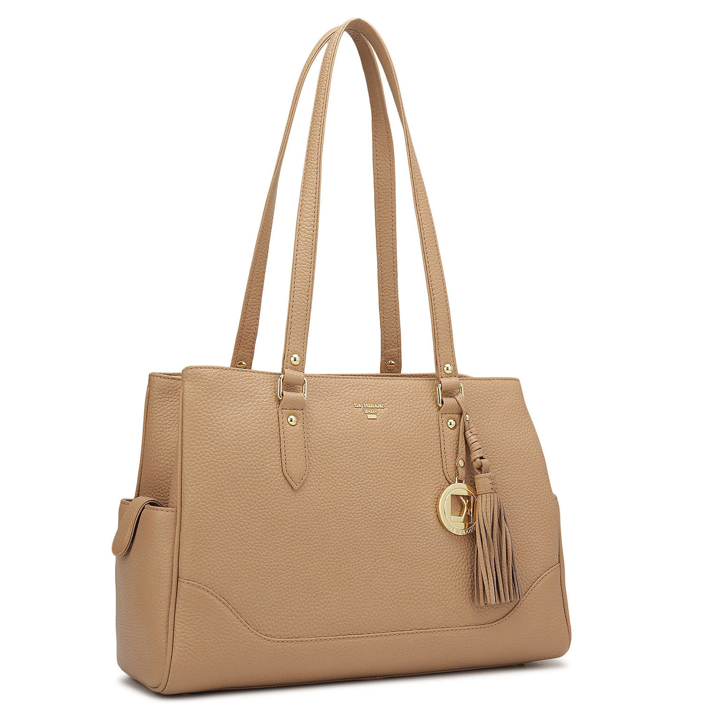 Medium Wax Leather Shoulder Bag - Beige