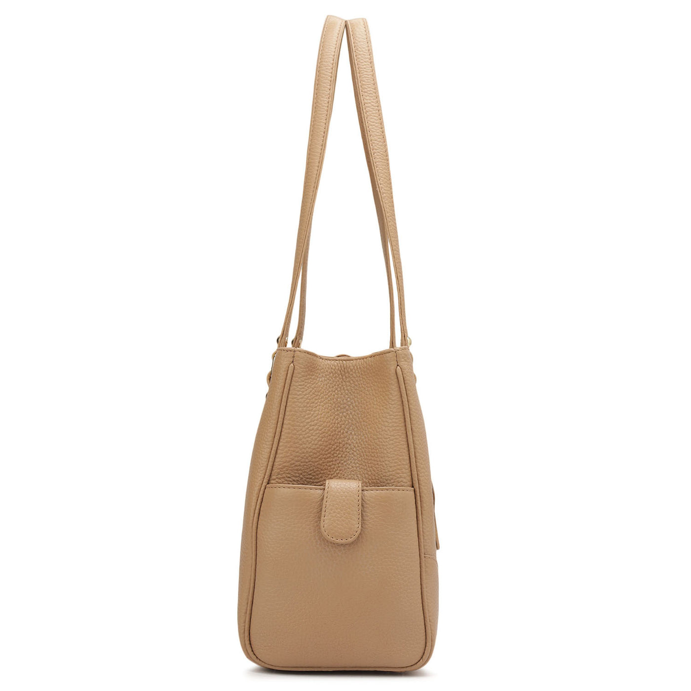 Medium Wax Leather Shoulder Bag - Beige