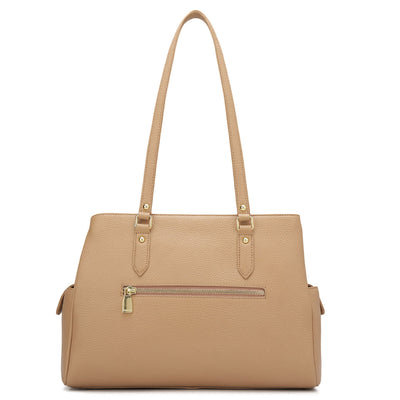 Medium Wax Leather Shoulder Bag - Beige