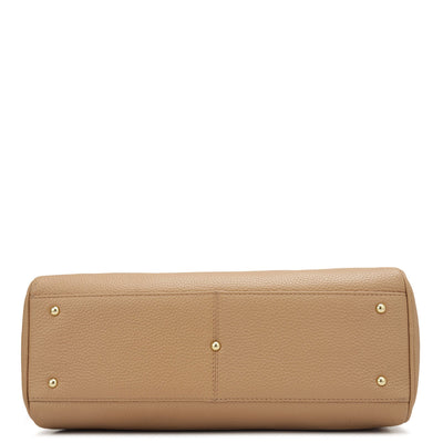 Medium Wax Leather Shoulder Bag - Beige