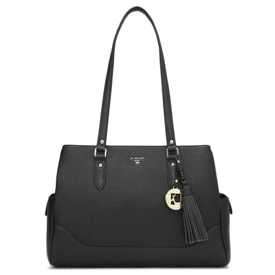 Medium Wax Leather Shoulder Bag - Black