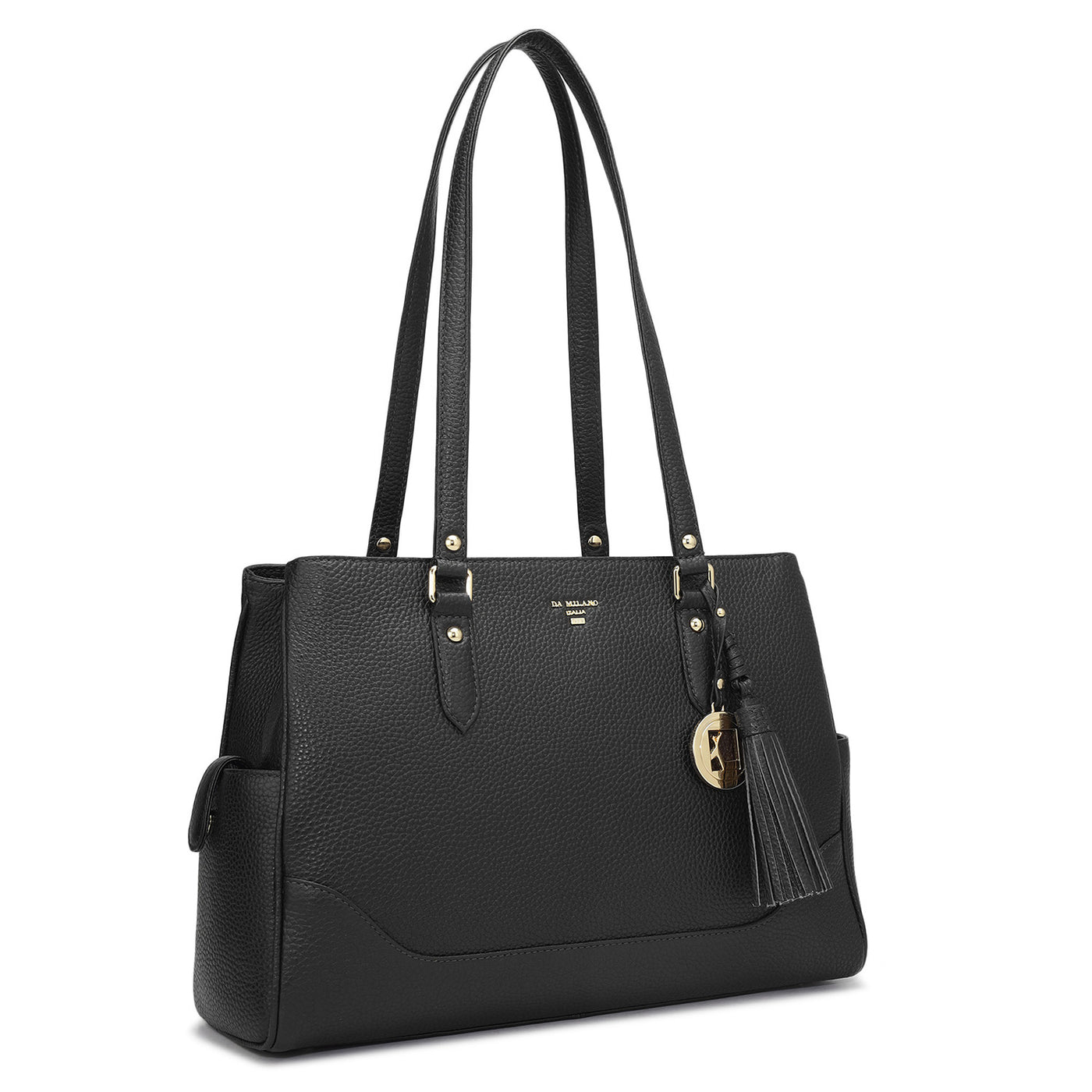 Medium Wax Leather Shoulder Bag - Black