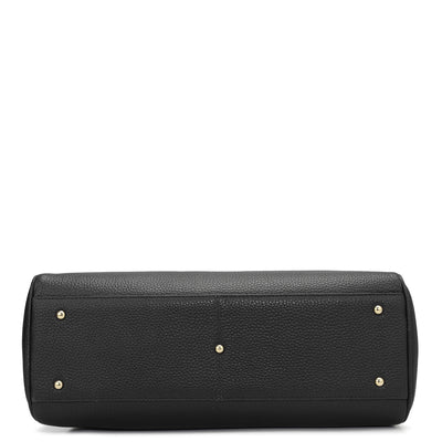 Medium Wax Leather Shoulder Bag - Black