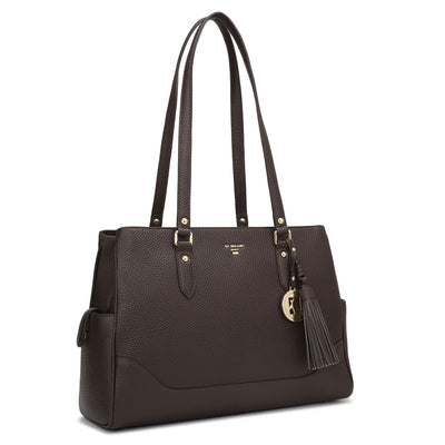 Medium Wax Leather Shoulder Bag - Chocolate