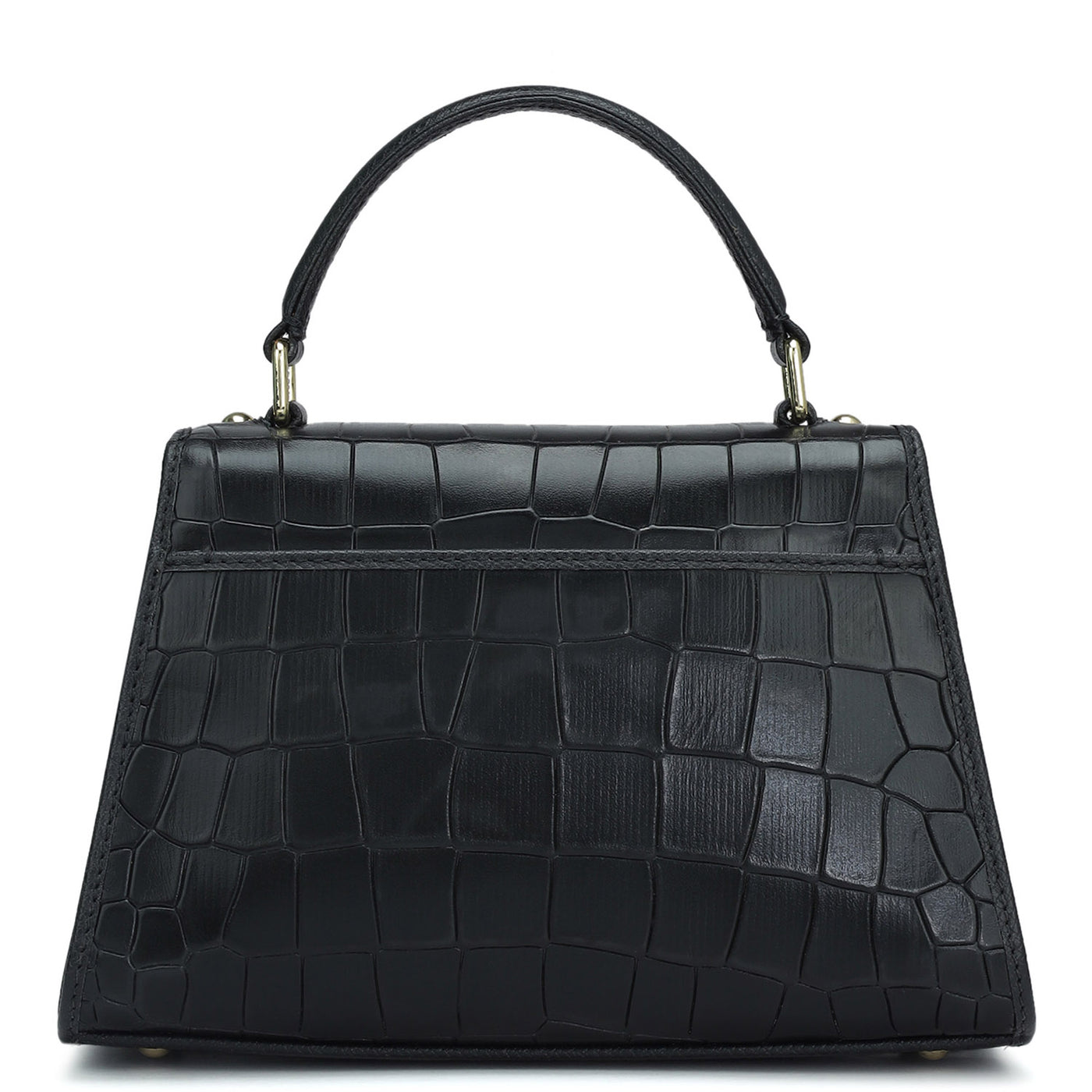 Small Croco Leather Satchel - Black