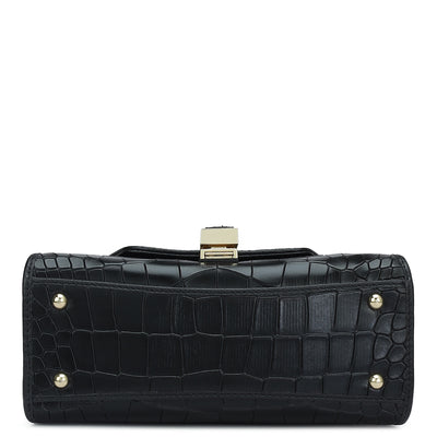 Small Croco Leather Satchel - Black