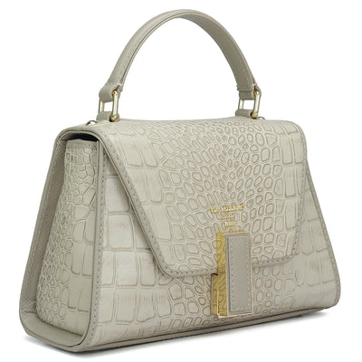 Small Croco Leather Satchel - Frost