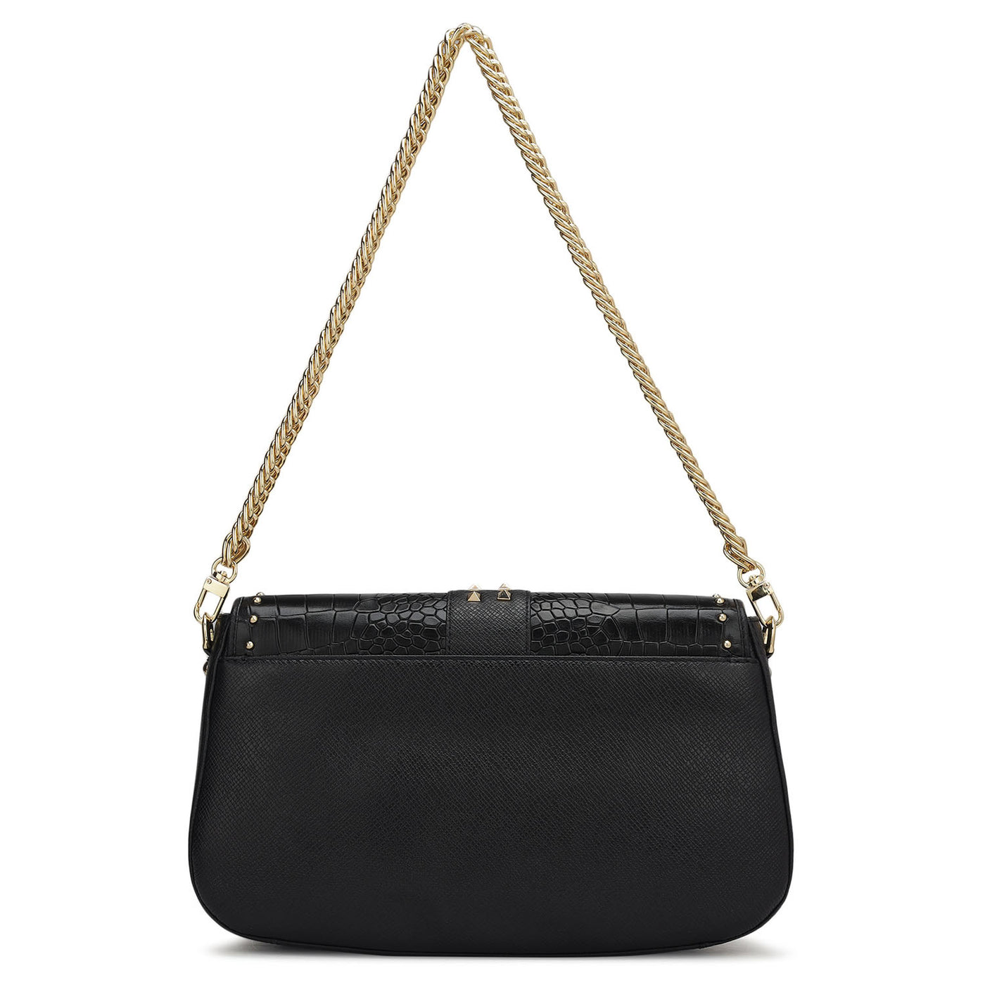 Small Croco Franzy Leather Shoulder Bag - Black