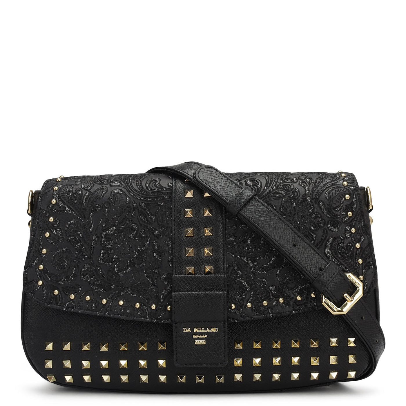 Small Floral Franzy Leather Shoulder Bag - Black