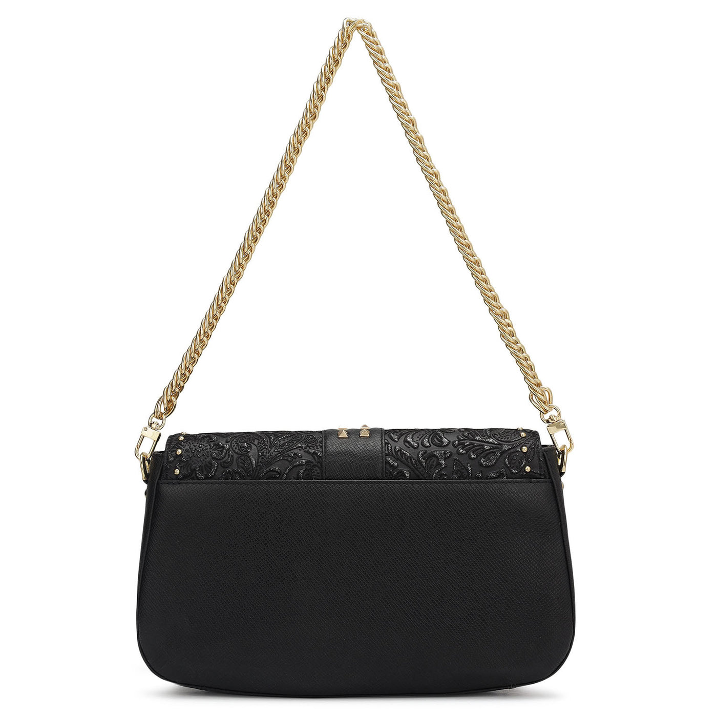 Small Floral Franzy Leather Shoulder Bag - Black